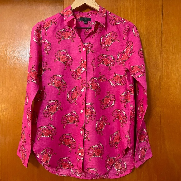 J. Crew Ratti Linen King Crab Print Button Up Shirt - Picture 2 of 12